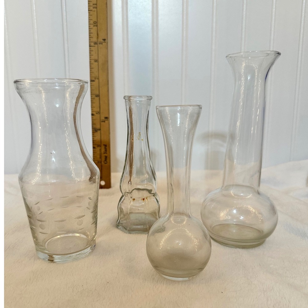 Unbranded‎ Bud Vase Set Home Decor Clear Good Vintage Glass Assorted Shapes MCM